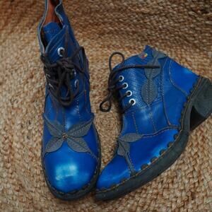 TMA 1991 Blue Leather Ankle Boots EU 42 Boho